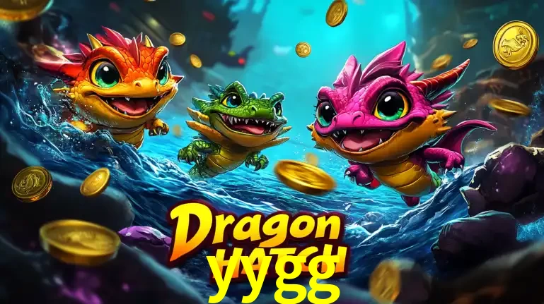 Arte promocional do jogo Dragon Hatch com três adoráveis dragões bebês nadando entre moedas de ouro, um dos slots mais divertidos para jogar no cassino yygg.