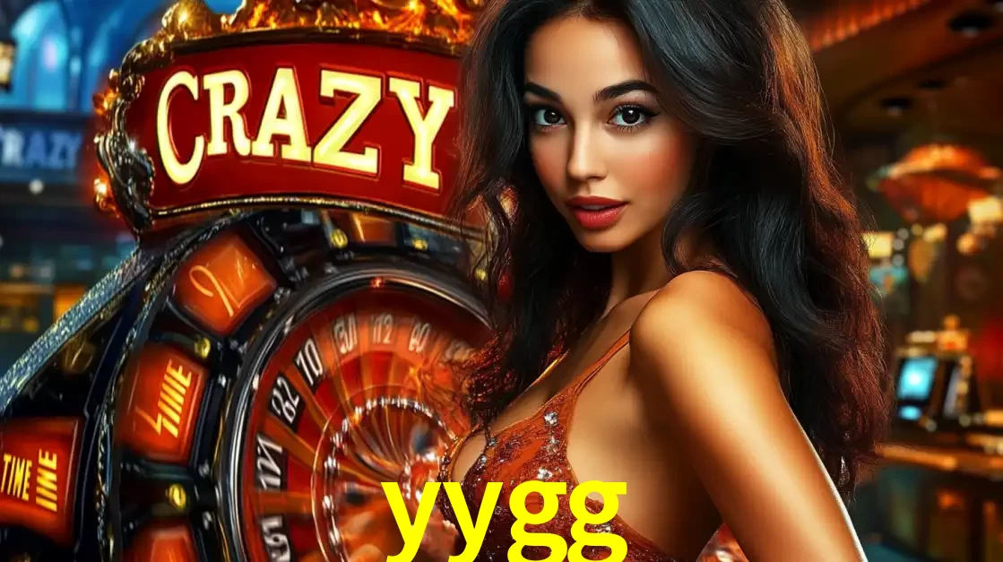 Mulher glamourosa olhando para a câmera com a roda vermelha do Crazy Time ao fundo em um ambiente de cassino, destacando a emoção dos jogos ao vivo no yygg.