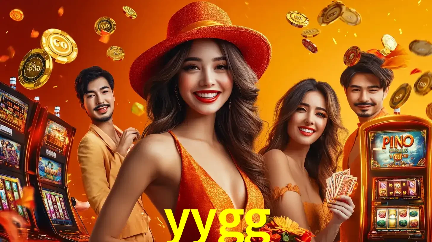 Grupo de amigos asiáticos sorrindo e se divertindo com máquinas de caça-níqueis em um ambiente festivo, celebrando suas vitórias nos jogos de cassino do yygg.