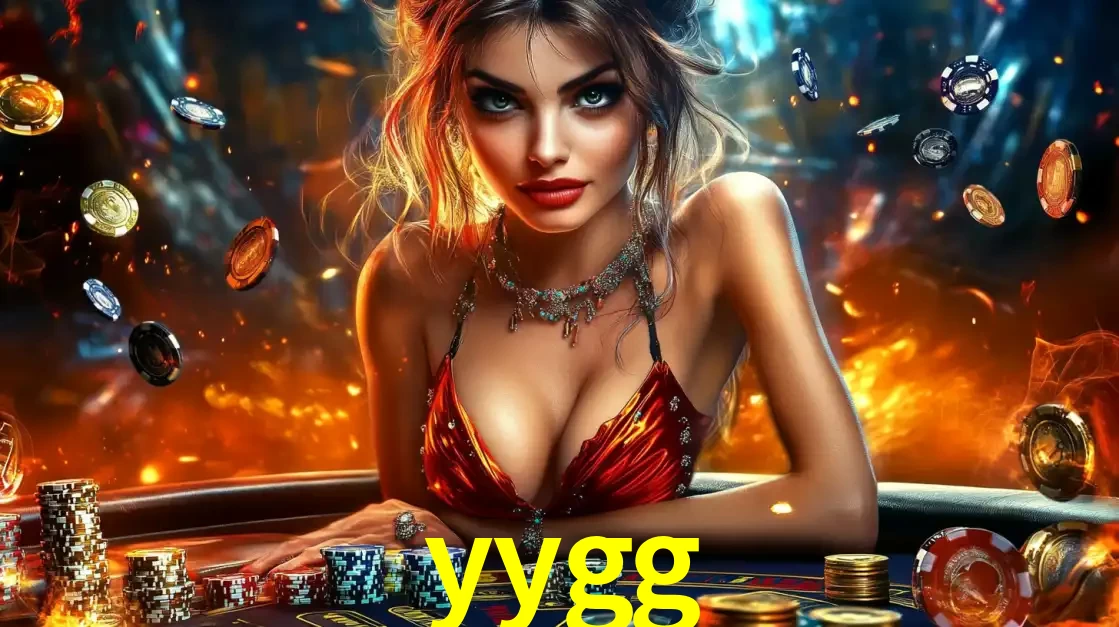 Mulher em uma mesa de cassino com pilhas de fichas e um fundo de fogo, pronta para uma rodada de altas apostas nos jogos de mesa emocionantes do cassino yygg.