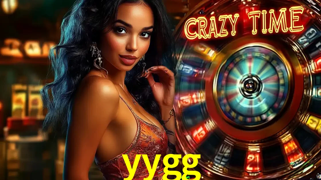 Mulher elegante ao lado da vibrante roda da fortuna do jogo de cassino ao vivo Crazy Time, um dos game shows mais populares e cheios de prêmios do yygg.
