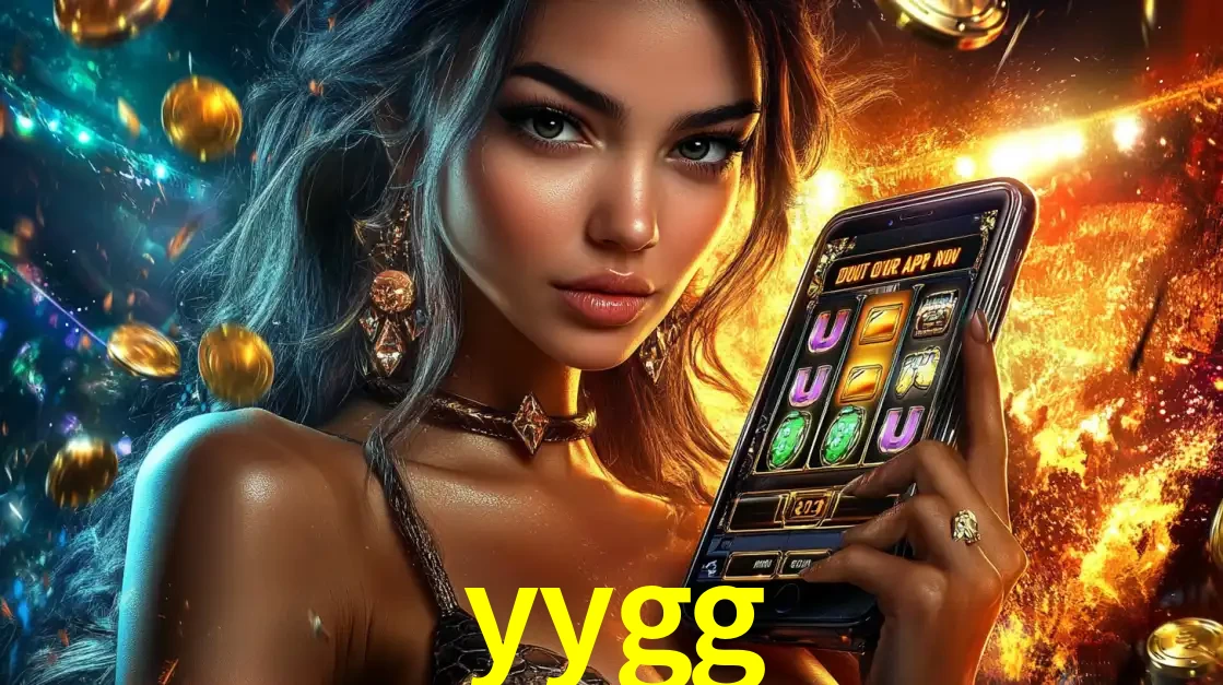 Mulher elegante mostrando um jogo de caça-níqueis em seu smartphone, destacando a experiência de cassino móvel oferecida pelo aplicativo yygg.